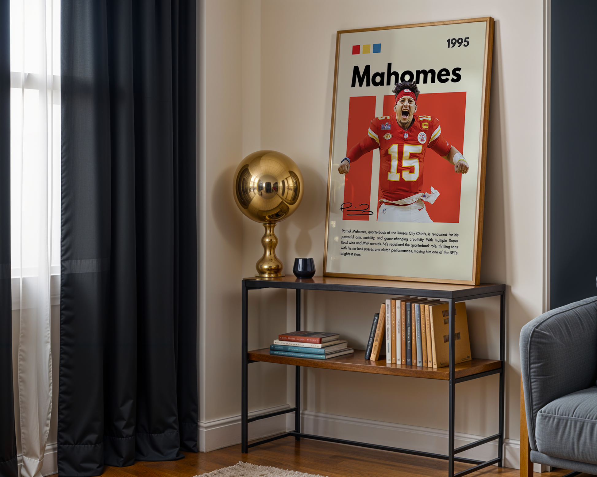 Patrick Mahomes Kansas City Chiefs Pro Football Wall Art Poster | Mancave Decor for Football Fans, Game Day Gift, Super Bowl Champion Print | Office